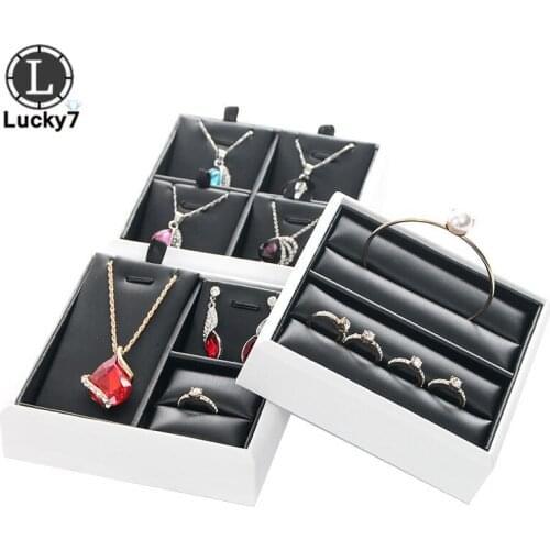 Brushed PU Leatherette Ring Display Tray Jewelry Pendant Necklace Earrings Suit Jewelry Frame Box Jewelry Ring Storage Case