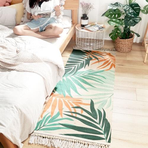 Cotton Linen Nordic Style Bedside Carpet Geometric Indian Living Room Rug Mat Modern Design Woven Morocco Tassel