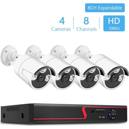 8CH 1080P Home Security Camera System +4pcs 2MP HD Outdoor/Indoor Weatherproof CCTV Surveillance Camera Support Night Vision