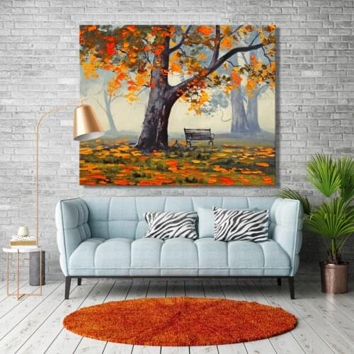 Modern Abstract Landscape Posters and Prints Wall Art Canvas Painting Autumn Scenery Trees Picture for Living Room Home Decor