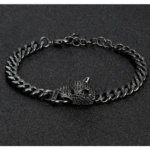 Zlxgirl Classic full AAAJet zircon leopard bracelet mens jewelry high quality Cooper Chain bracelet&bangle women Classic bangle