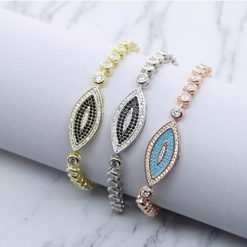 Classic 3 Color Adjustable tennis chian Bracelet With colorful Cz pave Evil Eye Charm bangle For Women vacation Fashion Jewelry