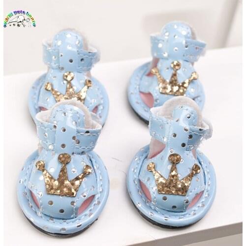 Leather Dog Shoes for Small Dog Puppy Sandals for Dogs Chihuahua Yorkshire Pink Blue Dog Summer Shoes Paw Protector