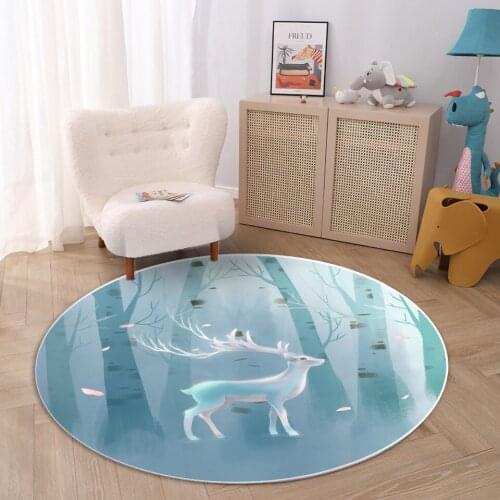 Nordic Deer Round Carpets Children Room Mat Soft Sponge Floor Mat Bathroom Chair Mat Kids Play Mat Bedside Table Rug