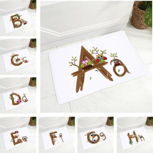 Cute Cartoon A-Z English Letter Door Mat for Children Room Bedroom Non-Slip Decor Animal Owl Doormat Kitchen Floor Carpet 40x60