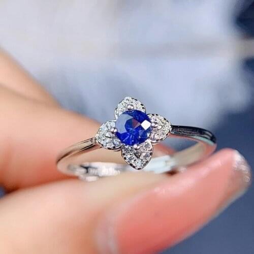 Natural Color Sapphire Ring 925 Silver Womens Ring Simple Atmosphere and Long Flowing Style