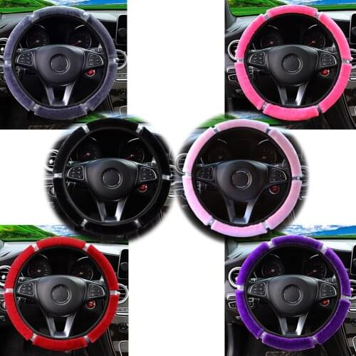 2021 New 15" Car Steering Wheel Cover Plush Bling Rhinestones Winter Steering Wheel Cover Universal Car Accessories for Women