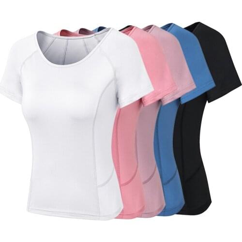 Summer New Short Sleeves Yoga Shirts Stretch Running Sports T-Shirts Quick Dry Slim Tops Tees Gym Workout Activewear Plus Size