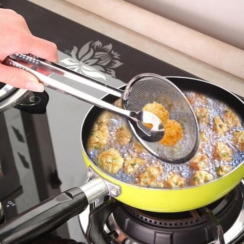 New Steel Food Clip Snack Fryer Strainer BBQ Buffet Serving Tongs Fried Tong Frying Mesh Colander Filter Oil Drainer AUG889