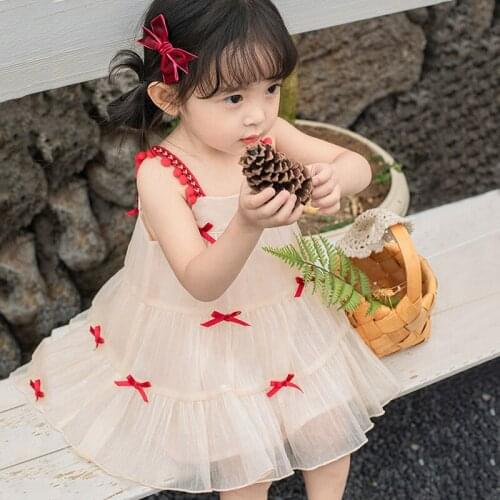 Toddler Girls Clothes Summer Girls Dress Casual Sling Bowknot Kids Dresses for Girls Baby Party Tulle Dresses Children Clothing