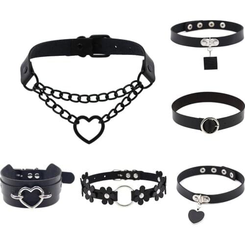 Punk Sexy Gothic Pu Leather Flower Heart Square Choker Necklace Round Chockers Collar Necklaces Women Neck Jewelry