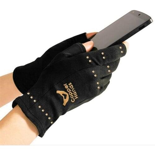 Copper Fiber Gloves Anti Arthritis Copper Therapy Compression Pain Relief Half Finger Gloves Blood Circulation Health Care