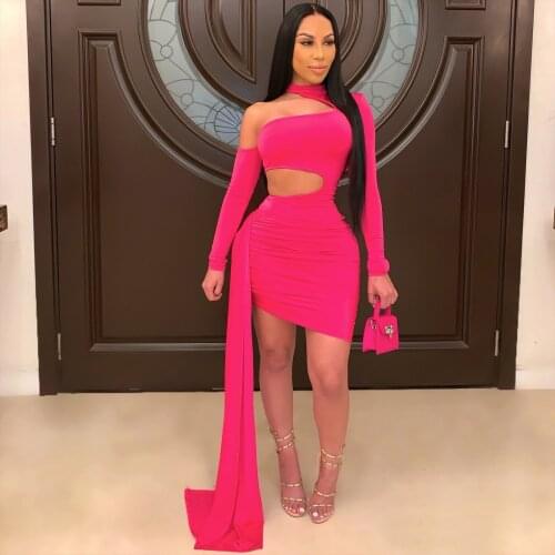 2021 Best Quality Famous Brand Dress Solid Draped Hollow Out O-neck Sexy Celebrity Party Mini Dress Vestidos