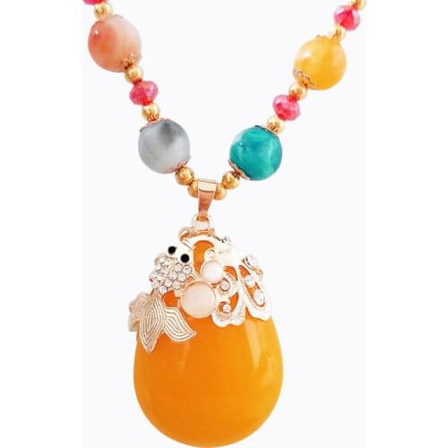 Natural Yellow Chalcedony Hand Carved Drop Pendant Fashion Boutique Jewelry Mens and Womens 925 Inlaid Drop Necklace