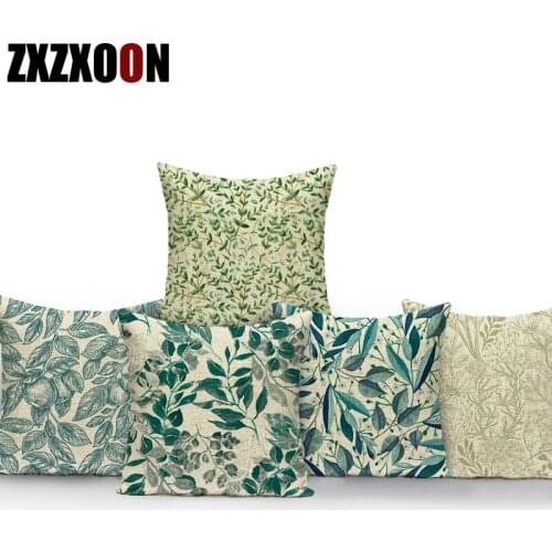 Polyester Decorative Throw Pillows Case Farmhouse Home Decor Green Leaf Leaves Sofa Home Living Room Decoratioon Pillowcase
