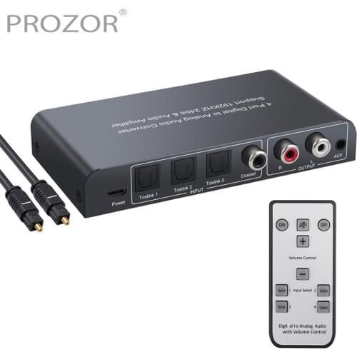 Prozor Digital to Analog DAC Audio Converter 3 Optical SPDIF Toslink + 1 Coaxial Switcher to L/R RCA 3.5mm Headphone with Remote