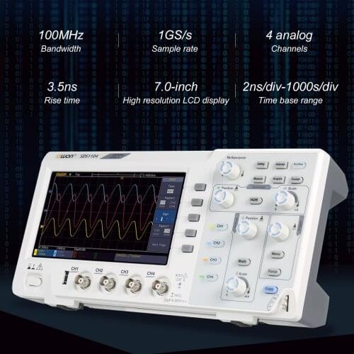 SDS1104 4-CH Digital Oscilloscope Automotive Oscilloscope with 7-inch LCD Display Handheld Portable Oscillometer 100MHz 1GS/s