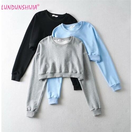 LUNDUNSHIJIA Super Short Style Sweatshirt Women 2021 Spring Autumn Harajuku Oversized Women Pullovers Top Clothes