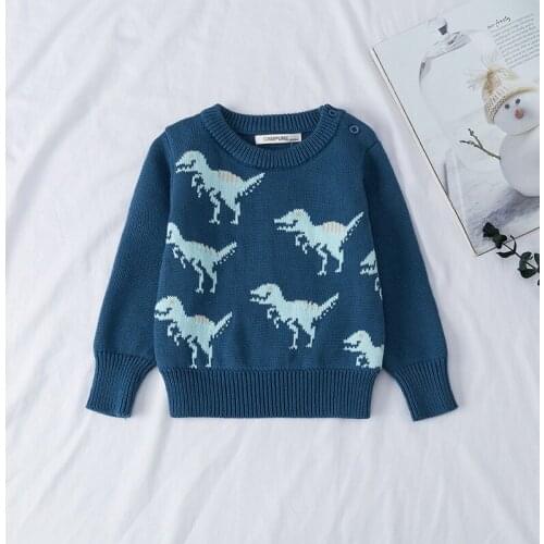 Boys Sweater 2021 Spring Autumn Winter Round Neck Toddler Boy Pullover Tops Fashion Dinosaur Kids Sweater Boys Clothes