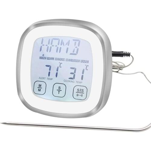 TouchScreen Meat Thermometer, Digital BBQ Grill Thermometer Oven Kitchen Food Smoker Cooking Backlight Timer & Alarm