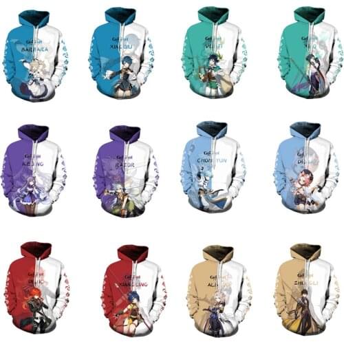 Genshin Impact Cosplay Hoodies Venti Hooded Sweater Razor Sweatshirts 3D Digital Printing Top Keqing Zhongli Unisex Hoodie