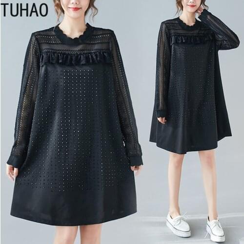 TUHAO 2021 Autumn Women Loose Plus Size CASUAL Dress Vestidos Lace High Quality Dress Long Sleeve Dress Robe Vintage Dress