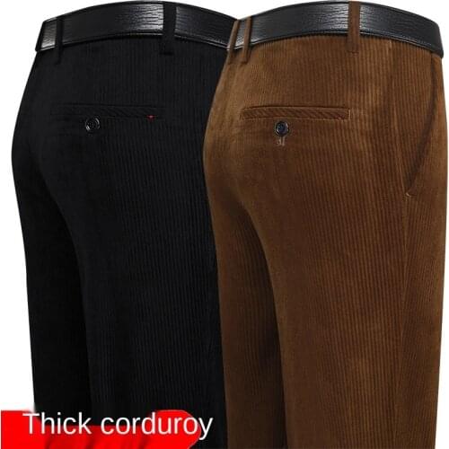 Corduroy Winter Pants Men Pleated Black Brown Mens Clothing Straight Loose Thicken Trousers For Men