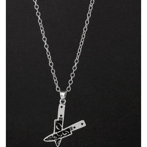 Vintage Dagger Face Necklace Black Enamel Metal Knife Pendant Necklaces For Man Women Collar Gothic Abstract Christmas Jewelry