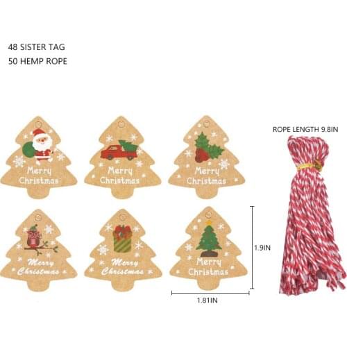 48sets Merry Christmas Gift Tags Santa Claus Snowman Xmas Tree Shape DIY Hang Tags with Rope New Year Party Gift Wrapping Labels