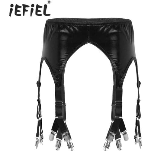 Adult Women Garter Belts Metallic Leather Sexy Panties Socks Suspenders with Clips Stockings Fastener Erotic Underwear Accessory