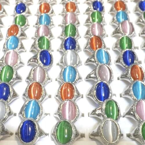 Mixed Color Cats Eye Stone Rings For Women Oval Shape 50pcs/pack Size 6 - 10