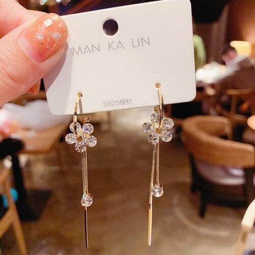 S925 Needle Earrings for Women Crystal Flower Drop Earrings Trendy 2020 Korean Fashion Jewelry Wholesale