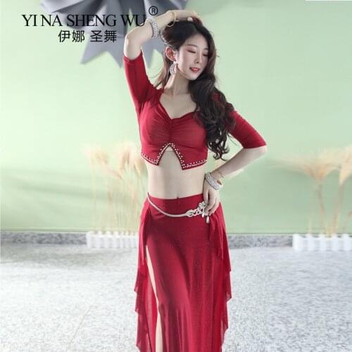 Summer Belly Dance Set Loose Water Yarn Top Long Skirt Practice Clothes Set Female Adult Elegant Profession Performance Clothing