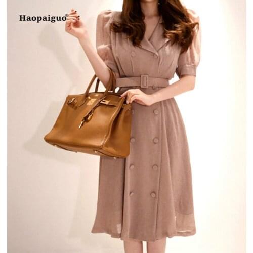 Plus Size Solid Loose Dress 2019 Summer Women Khaki Half Puff Sleeve Turn-down Collar Casual Office Dress Work Lady Midi Dresses