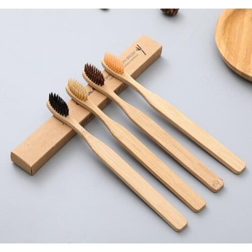 4PCS/Set Environmental Bamboo Charcoal Toothbrush Oral Health Low Carbon Medium Soft Bristle Wood Handle Toothbrush