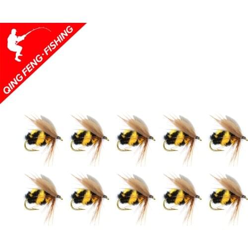 10pcs #10 Artificial Insect Bait Lure Bumble Bee Fly Trout Artificial Fishing Lures Bionic Honeybee Bait Fishing Bait Fly Bait
