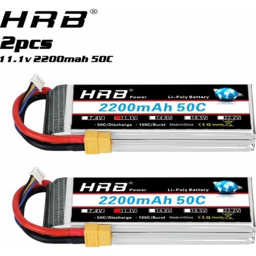 2PCS HRB 3S LiPo Battery 11.1V 2200mAh 50C for RC Car with Deans Plug XT60 Connector For RC Helicopter Drone Boat Airplane