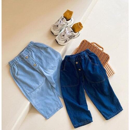 2021 new style girls boys denim long pants summer fashion kids flare pants