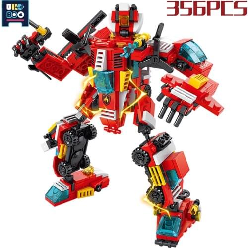 356PCS 8IN1 City Fire Fighting Armor Robot Building Blocks Military Firemen Mecha Figures Soldier Bricks Toys For Children