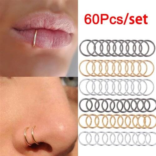 60PCS/Set Seamless Norse Rings Punk Hip Hop Lip Rings Segment Rings Piercing Ear Lip Norse Hoops Body Jewelry