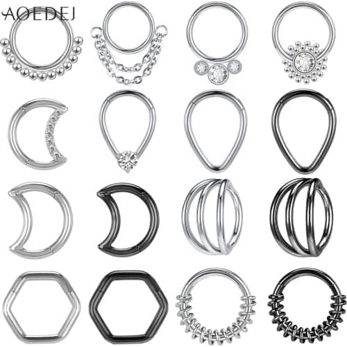 AOEDEJ 1PC 16g Crystal Nose Ring Moon 316L Stainless Steel Septum Clicker Flower Ear Tragus Cartilage Daith Piercings Jewelry