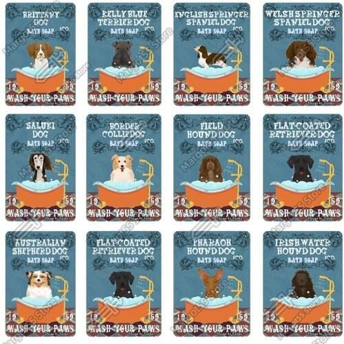 Australian Shepherd Dog&Co. Bath Soap Wash Your Paws Vintage Plaque Poster Metal Tin Sign Wall Home bathroom cafe kitchen Decor