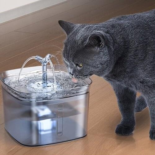 Automatic Cat Water Fountain With Faucet Dog Water Dispenser Gray Transparent Filter Drinker Pet Sensor Drinking Feeder For Cats