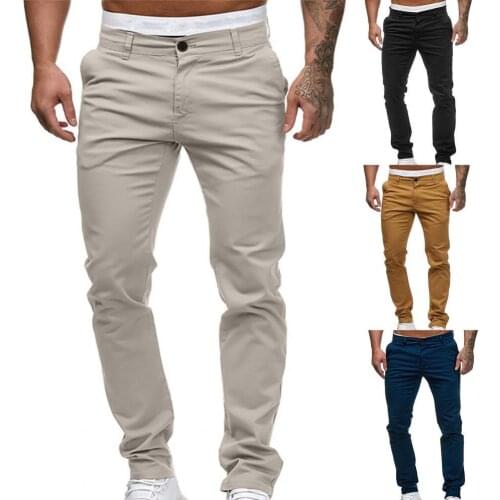 Men Trousers 2021 Pants Solid Color Young Slim Fit Pleated Zipper Male Trousers for Daily Wear