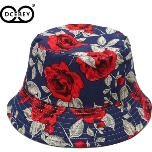 DCEBEY New Chic Bohemia Rose Printing Cotton Fishing Hat Women Fashion Foldable Bob Cap Gorro Pescador Women Travel fishing Hat