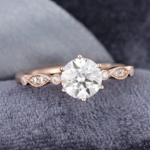 EDI 1ct Round Cut White Brilliant Moissanites Engagement Ring Vintage Antique Unique 14k Rose Gold Promise Wedding Ring