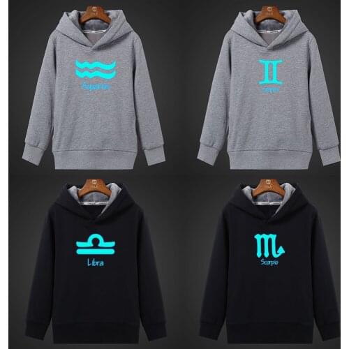 Constellations Libra Aquarius Gemini Fluorescent Luminous Girls Hoodies Winter Hooded Coat Unisex Tops Womens Sweatshirt