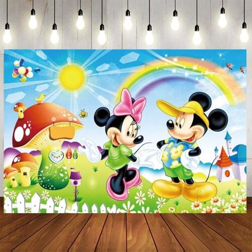 Minnie Mickey Birthday Background Cloth Tapestry Cartoon Animals Mickey Mouse Birthday Party Decoration Photography Background