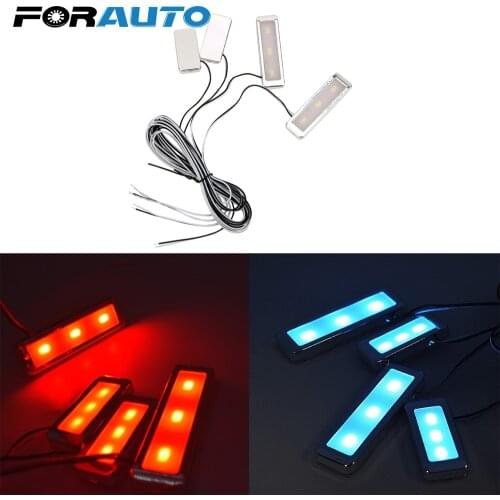 FORAUTO 4pcs 3 LEDs Car Decorative Armrest Inner Bowl Lights Universal Cool Door Handle Lighting Car-styling Auto Interior Lamp