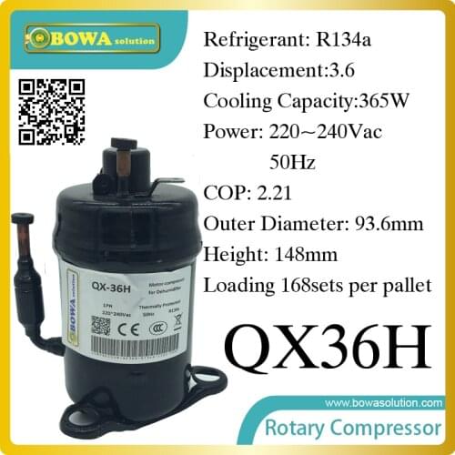 365W Cooling capacity hermetic compressor (R134a) suitable for dehumidifier machine and portable dry machine